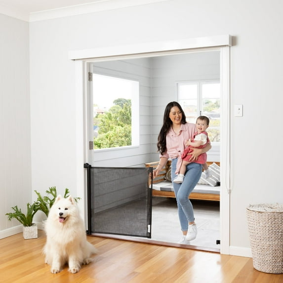 Perma Child Safety 71 in. Wide x 33 in. Tall Black Retractable Baby Gate