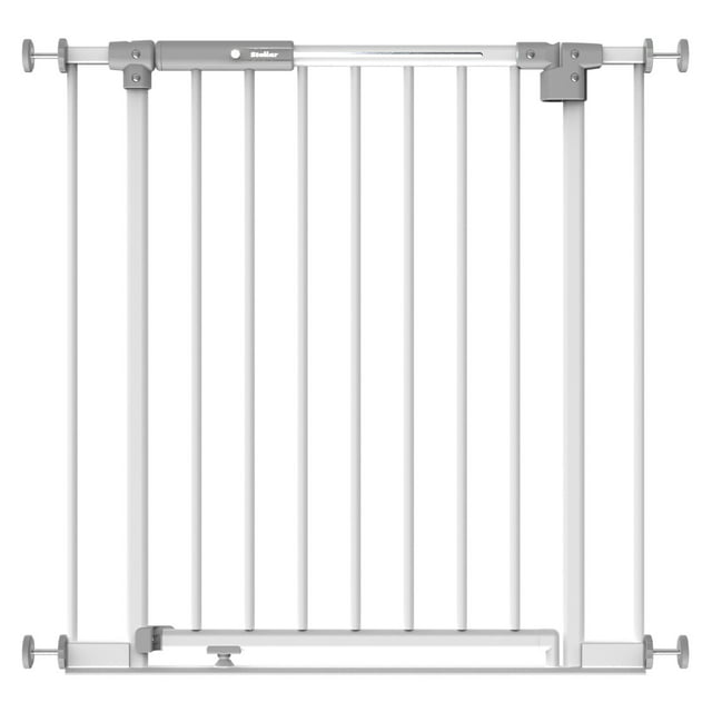 Perma Stellar LED Baby Gate for 6-24 Months, 30" Tall x 28.8"-32.3", Safe Step & Auto Lock, White