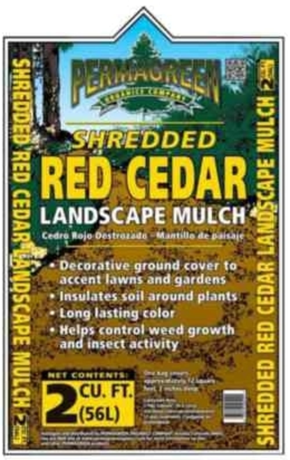 PermaGreen Natural Shredded Red Cedar Mulch, 2 Cu. ft.