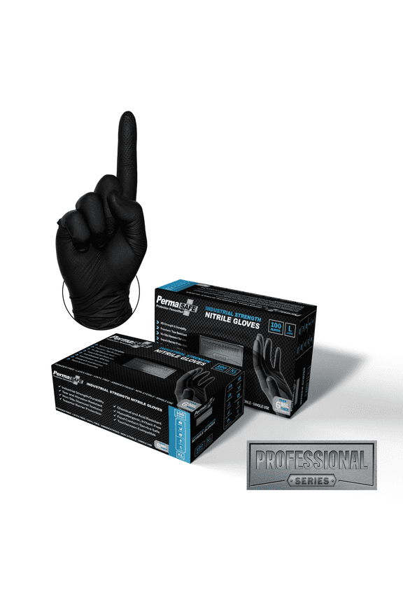 HD, Industrial Strength Nitrile Disposable Gloves, 6+ Mil, Raised Diamond Texture, Mechanics Gloves, Large, 100/Box