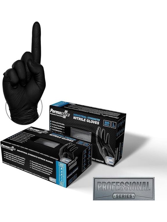 HD, Industrial Strength Nitrile Disposable Gloves, 6+ Mil, Raised Diamond Texture, Mechanics Gloves, Small, 100/Box