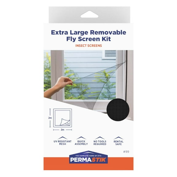 PermaStik XL Removable Insect Screen, Fits areas up to 78.7 in x 78.7 in, Or cut down to suit smaller size, Adhesive Mounting, Easily Removeable, Durable Fly Screen Mesh, DIY Installation