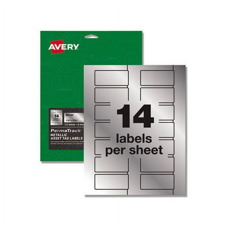 PermaTrack Metallic Asset Tag Labels, Laser Printers, 1.25 x 2.75, Silver, 14/Sheet, 8 Sheets/Pack PermaTrack Metallic Asset Tag Labels, Laser Printers, 1.25 x 2.75, Silver, 14/Sheet, 8 Sheets/Pack