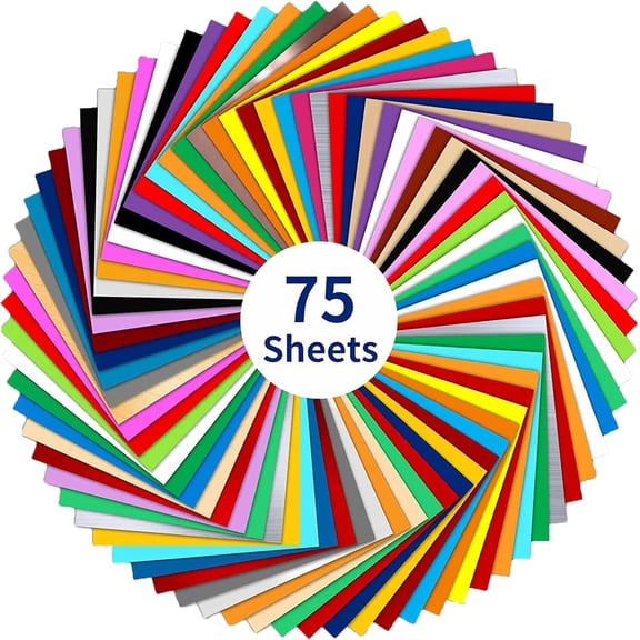 Permanent Adhesive Vinyl Sheets (75 Packs, 12"x12") - 38 Assorted Colors Vinyl Sheet (Matte & Glossy) for Most Kinds of Cutting Machines, Car Decal, Deco Sticker