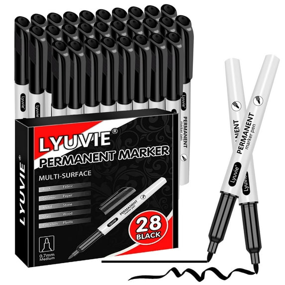 Permanent Black Marker Pen, 28 Pack, 0.7MM Medium Point, Suitable for Adult Coloring, Doodling, Drawing, Writing