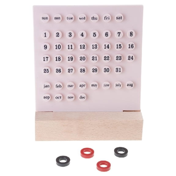 Permanent Calendar with 3 Rings Wood Stand Monthly Permanent Calendar Desk Countdown Calendar Reminder for Office