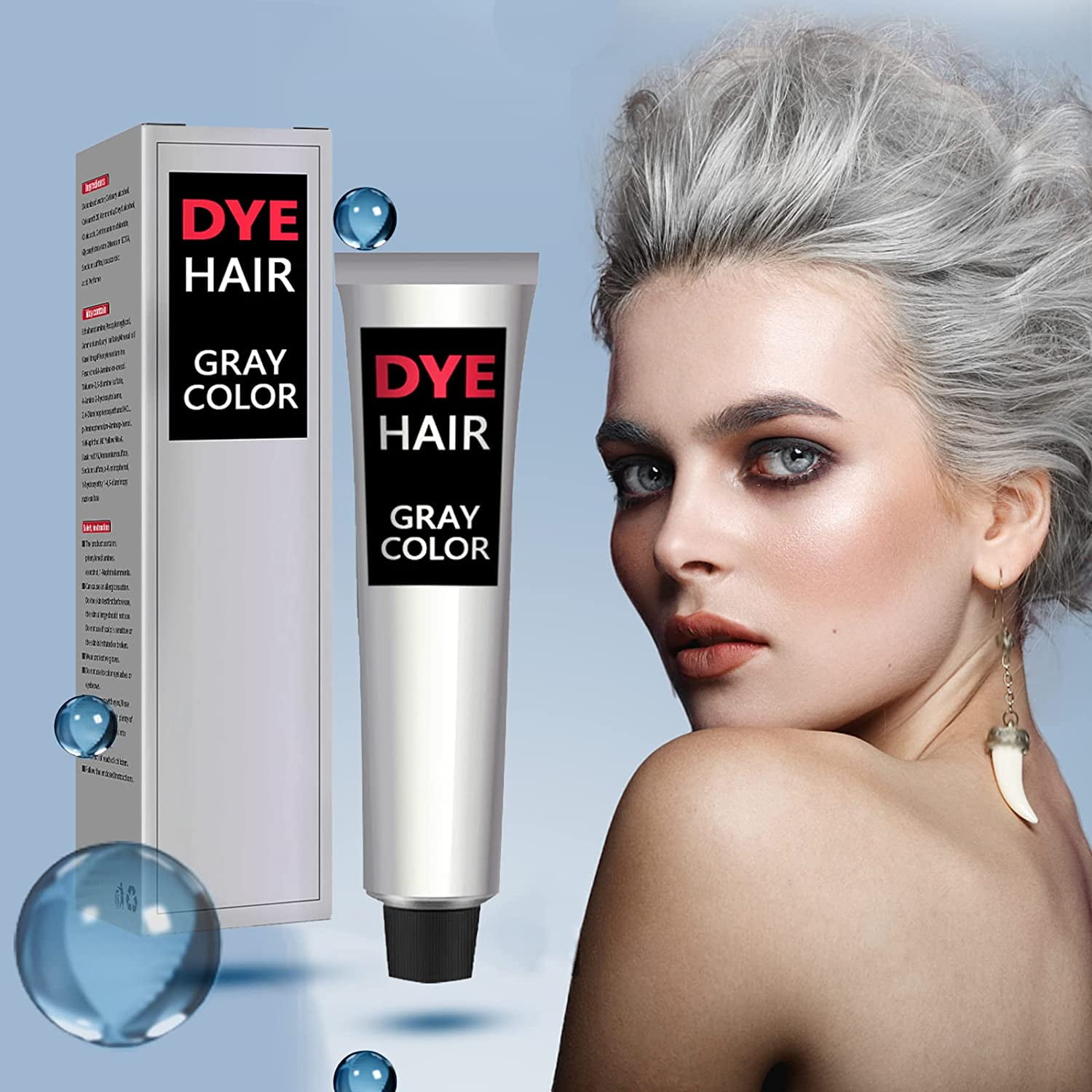 Permanent Hair Dye Color Cream, Light Grey Silver Hair Coloring Dye