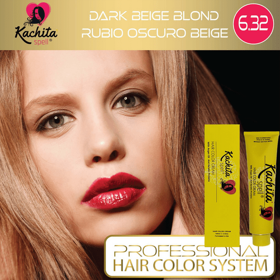 Permanent Hair Dye Dark Beige Blond 6.32 Kachita Spell 3.52 oz 100 mL Professional Hair Color Cream with Keratin and Argan Oil, 100% Gray Coverage