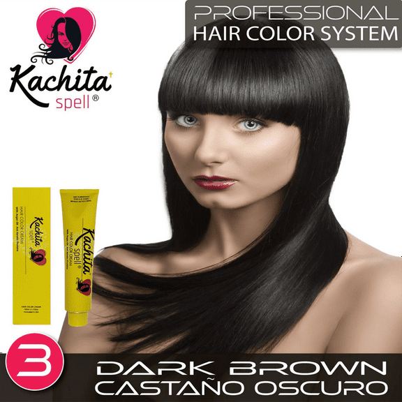 Permanent Hair Dye Dark Brown 3 Kachita Spell 3.52 oz 100 mL Professional Hair Color Cream with Keratin and Argan Oil, 100% Gray Coverage