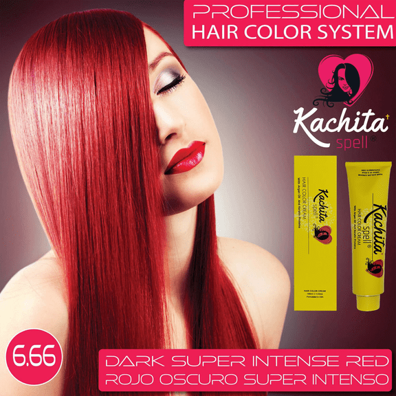 Permanent Hair Dye Dark Super Intense Red 6.66 Kachita Spell 3.52 oz 100 mL Professional Hair Color Cream with Keratin and Argan Oil, 100% Gray Coverage