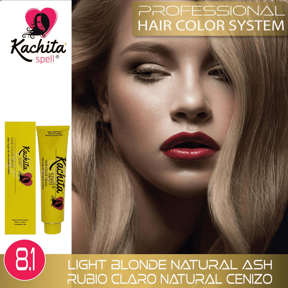 Permanent Hair Dye Light Blond Natural Ash 8.1 Kachita Spell 3.52 oz 100 mL Professional Hair Color Cream with Keratin and Argan Oil, 100% Gray Coverage