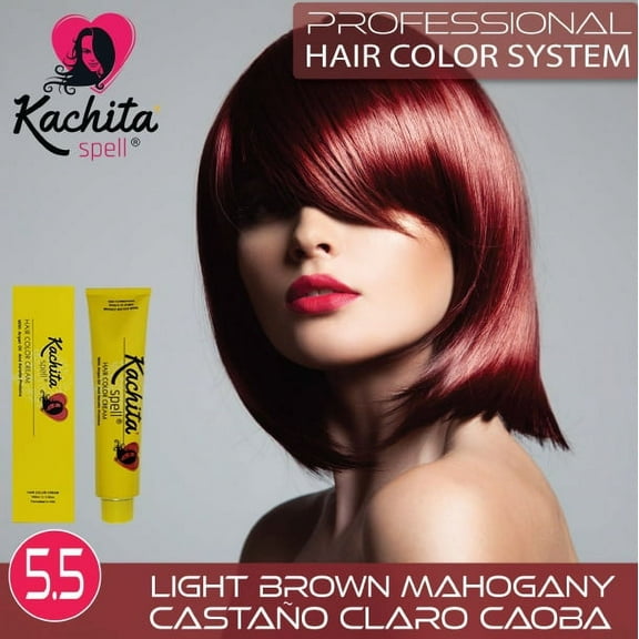 Permanent Hair Dye Light Brown Mahogany 5.5 Kachita Spell 3.52 oz 100 mL Professional Hair Color Cream with Keratin and Argan Oil, 100% Gray Coverage