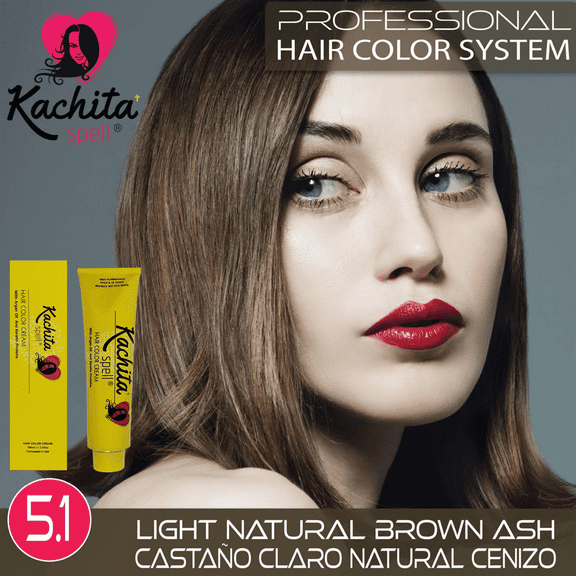 Permanent Hair Dye Light Natural Brown Ash 5.1 Kachita Spell 3.52 oz 100 mL Professional Hair Color Cream with Keratin and Argan Oil, 100% Gray Coverage