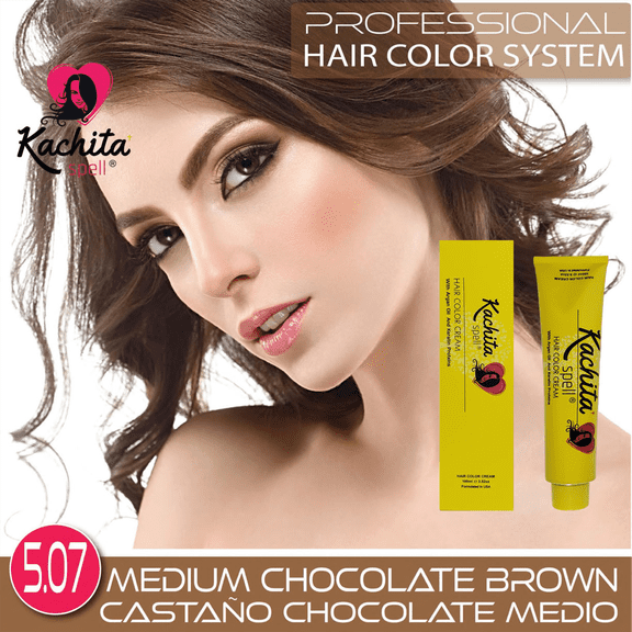 Permanent Hair Dye Medium Chocolate Brown 5.07 Kachita Spell 3.52 oz 100 mL Professional Hair Color Cream with Keratin and Argan Oil, 100% Gray Coverage