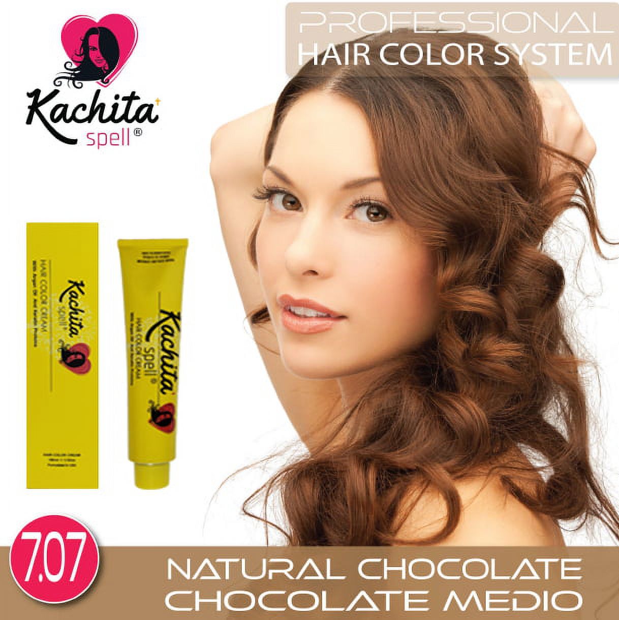 Permanent Hair Dye Natural Chocolate 7.07 Kachita Spell 3.52 oz 100 mL Professional Hair Color Cream with Keratin and Argan Oil, 100% Gray Coverage