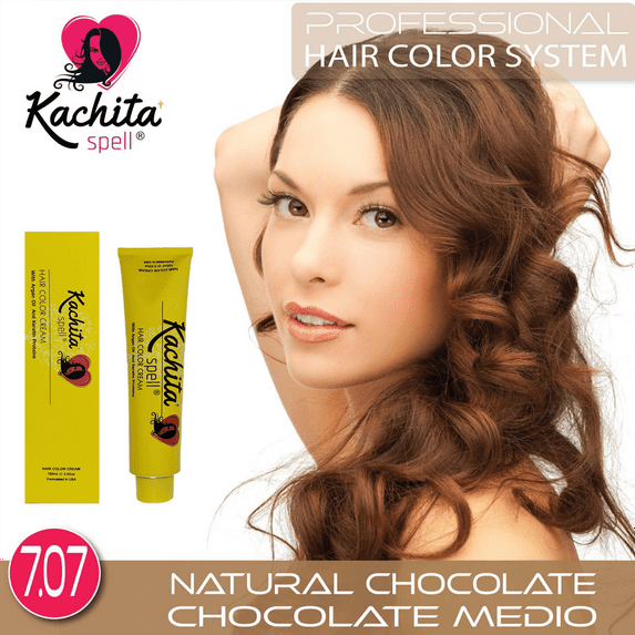 Permanent Hair Dye Natural Chocolate 7.07 Kachita Spell 3.52 oz 100 mL Professional Hair Color Cream with Keratin and Argan Oil, 100% Gray Coverage