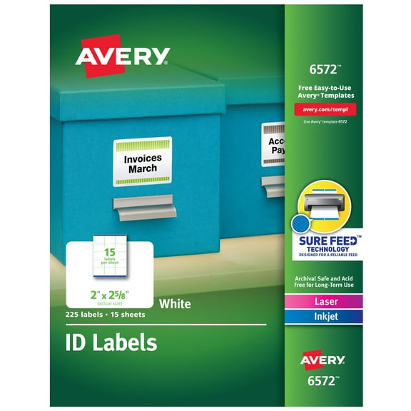 Permanent Id Labels W/ Sure Feed Technology, Inkjet/laser Printers, 2 X 2.63, White, 15/sheet, 15 Sheets/pack | Bundle of 5 Packs