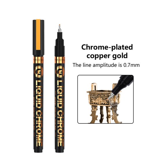 Permanent Liquid Mirror Chrome Marker,Chrome Mirror Paint Pens for Any Surface Chrome Paint Pen for Repairing, Model Painting, Marking or DIY Art Projects (0.7MM Tips, Copper Gold, 1 Pcs)