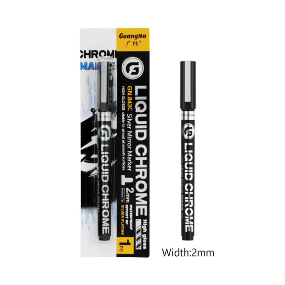 Permanent Liquid Mirror Chrome Marker,Chrome Mirror Paint Pens for Any Surface Chrome Paint Pen for Repairing, Model Painting, Marking or DIY Art Projects (2.0MM Tips, Silver, 1 Pcs)