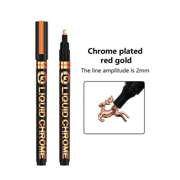 Permanent Liquid Mirror Chrome Marker,Chrome Mirror Paint Pens for Any Surface Chrome Paint Pen for Repairing, Model Painting, Marking or DIY Art Projects (2.0MM Tips, Red Gold, 1 Pcs)