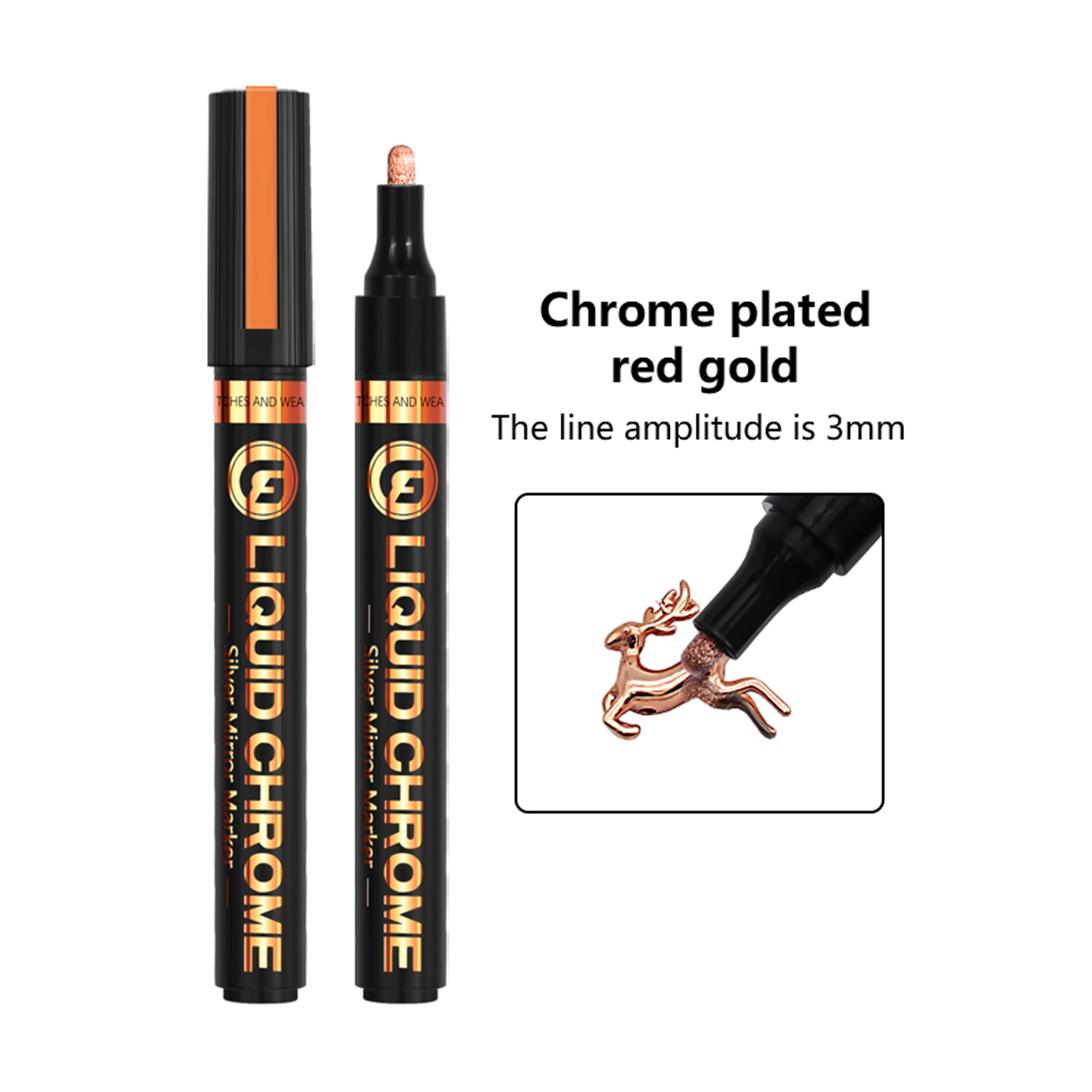 Permanent Liquid Mirror Chrome Marker,Chrome Mirror Paint Pens for Any Surface Chrome Paint Pen for Repairing, Model Painting, Marking or DIY Art Projects (3.0MM Tips, Red Gold, 1 Pcs)