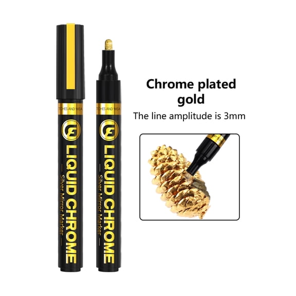 Permanent Liquid Mirror Chrome Marker,Chrome Mirror Paint Pens for Any Surface Chrome Paint Pen for Repairing, Model Painting, Marking or DIY Art Projects (3.0MM Tips, Gold, 1 Pcs)