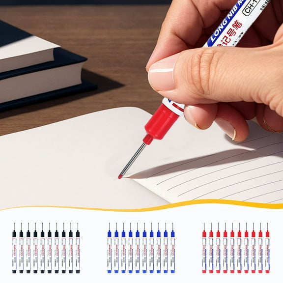 Permanent Long Nib Hole Marker Pens for Carpenters | Fast Dry Waterproof Ink | 10 Pack | Multi-Surface Marking | Fine 1.5mm Tip | 3 Colors | 13.2cm Length | For Wood Metal Glass Plastic