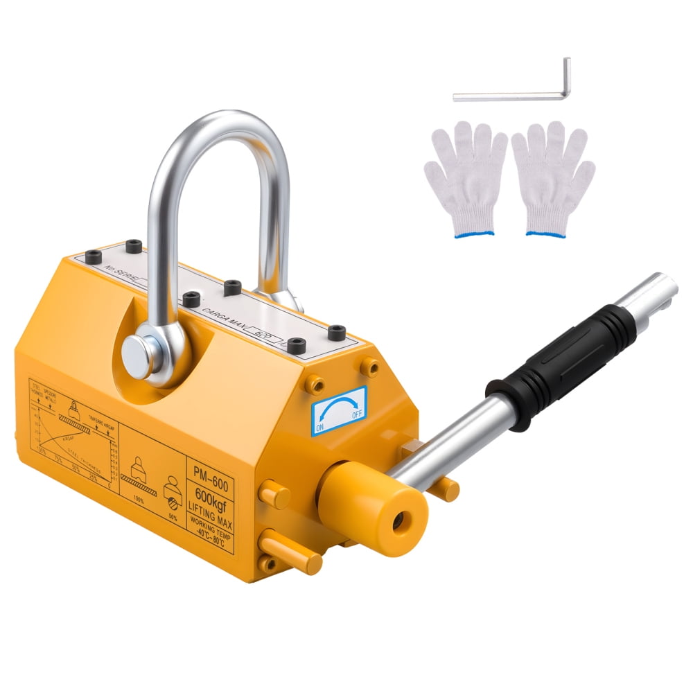 Permanent Magnetic Lifter, 1320 lbs Pulling Capacity, Heavy Duty N42 Neodymium Lifting Magnet with Release Handle and Steel Hook, Used in Shop Crane and Hoist, for Lifting Plate Steel, Board