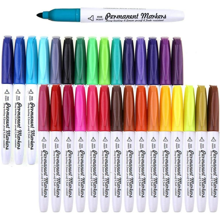 Permanent Marker, 30 Colors Fine Point Permanent Markers, Works Well on Paper
