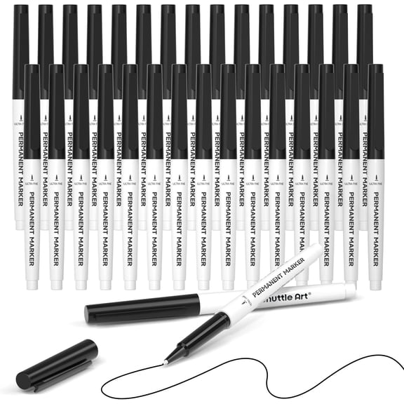 Permanent Marker, 30 Pack Ultra Fine Point Black Permanent Marker set, Works on Plastic,Wood,Stone,Metal and Glass for Doodling, Marking