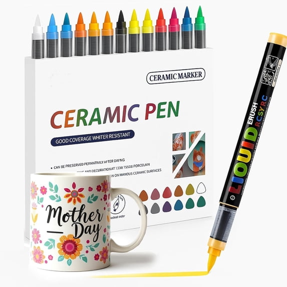 Permanent Marker Acrylic Pen, 12 Color Waterproof Quick Drying (1.0mm-6.0mm) Thread Width Suitable for Stone, Wood, Glass, Ceramic, Canvas, Tyres and Textiles