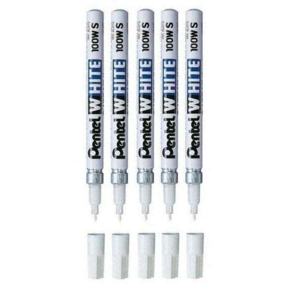 Permanent Marker, Fine Point, White 5 Pack of Pens