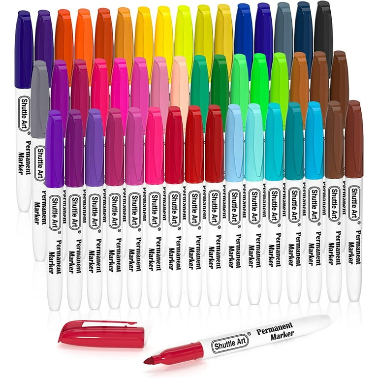 Shuttle Art D3TFBDR Permanent Markers, 48 Colors Fine Point Permanent Marker  Assorted Colors with Travel Case, Ideal for Adults Coloring Doodling
