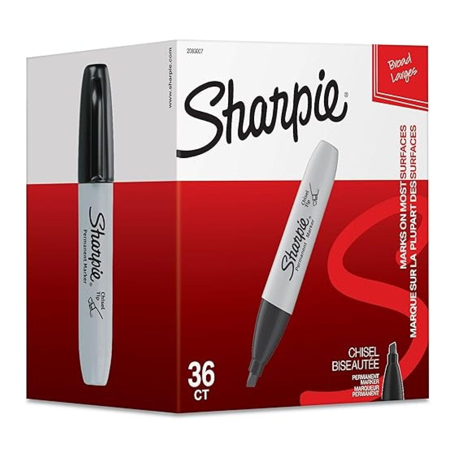 Permanent Markers, Chisel Tip, Black, 36 Count