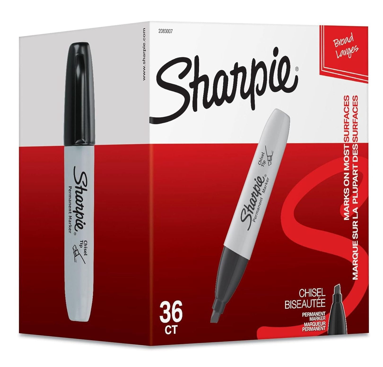 Permanent Markers, Chisel Tip, Black, 36 Count