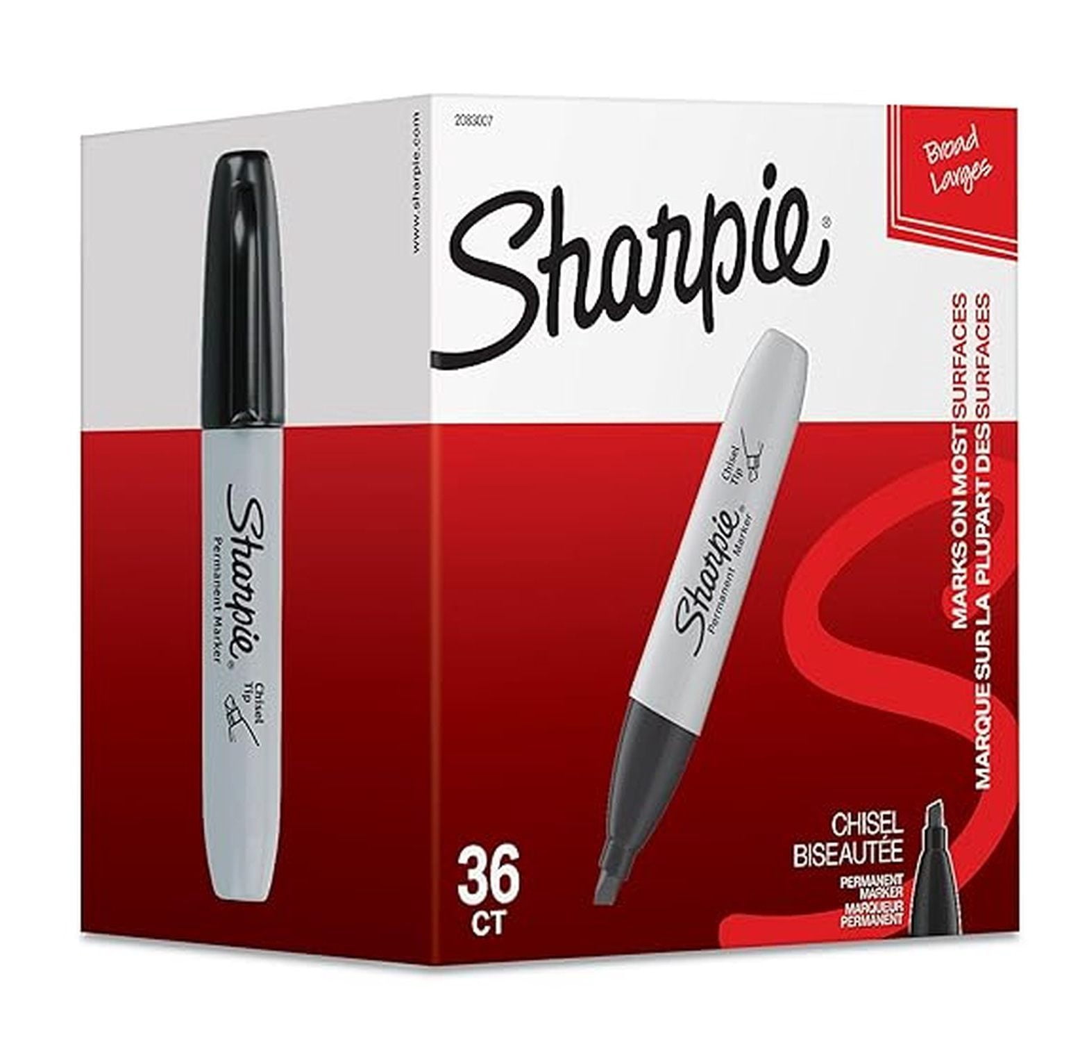 Permanent Markers, Chisel Tip, Black - 36 Pack - Quick Dry, Versatile Ink for Paper, Plastic, Wood, Leather & More