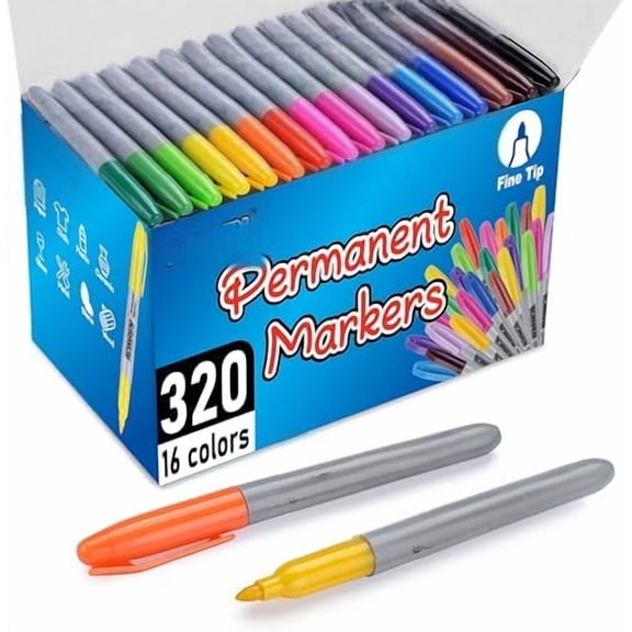 Permanent Markers Fine Tip 320 Pack Bulk,16 Assorted Colors,Waterproof Permanent Marker with Quick Drying on Valentine's Day Card,Wood,Plastic,Paper,Metal,Mirror for Office School Classroom$$Office