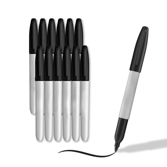 Permanent Markers, Fine Point, Black, 12 Count - For Classroom, Office, & Home, Quick Drying, Fade Resistant, For Wood, Plastic, Paper, Metal, And More, Ideal for Posters, Drawing, Coloring