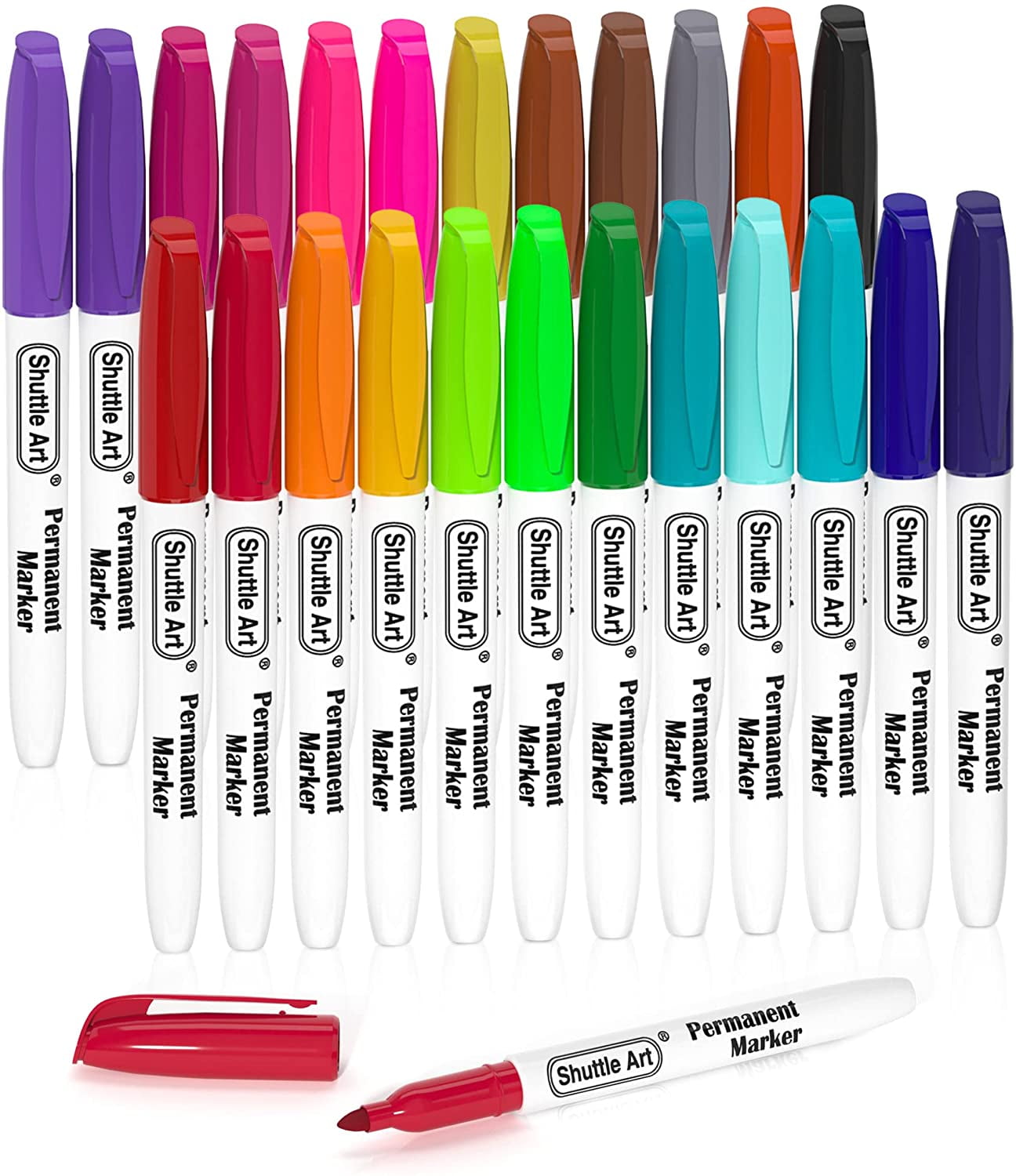Permanent Markers, Shuttle Art 24 Colors Fine Point Assorted Colors  Permanent Marker Set, Works on Plastic,Wood,Stone,Metal and Glass for  Doodling, Coloring, Marking for School Supplies 