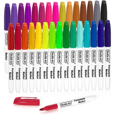 Permanent Markers, Shuttle Art 30 Colors Fine Point Assorted Colors Permanent Marker Set, Works on Plastic,Wood,Stone,Metal and Glass for Adult Coloring Doodling Marking