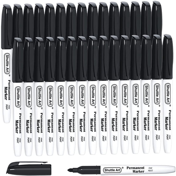 Permanent Markers,Shuttle Art 30 Pack Black Permanent Marker set,Fine Point, Works on Plastic,Wood,Stone,Metal and Glass for Doodling, Marking