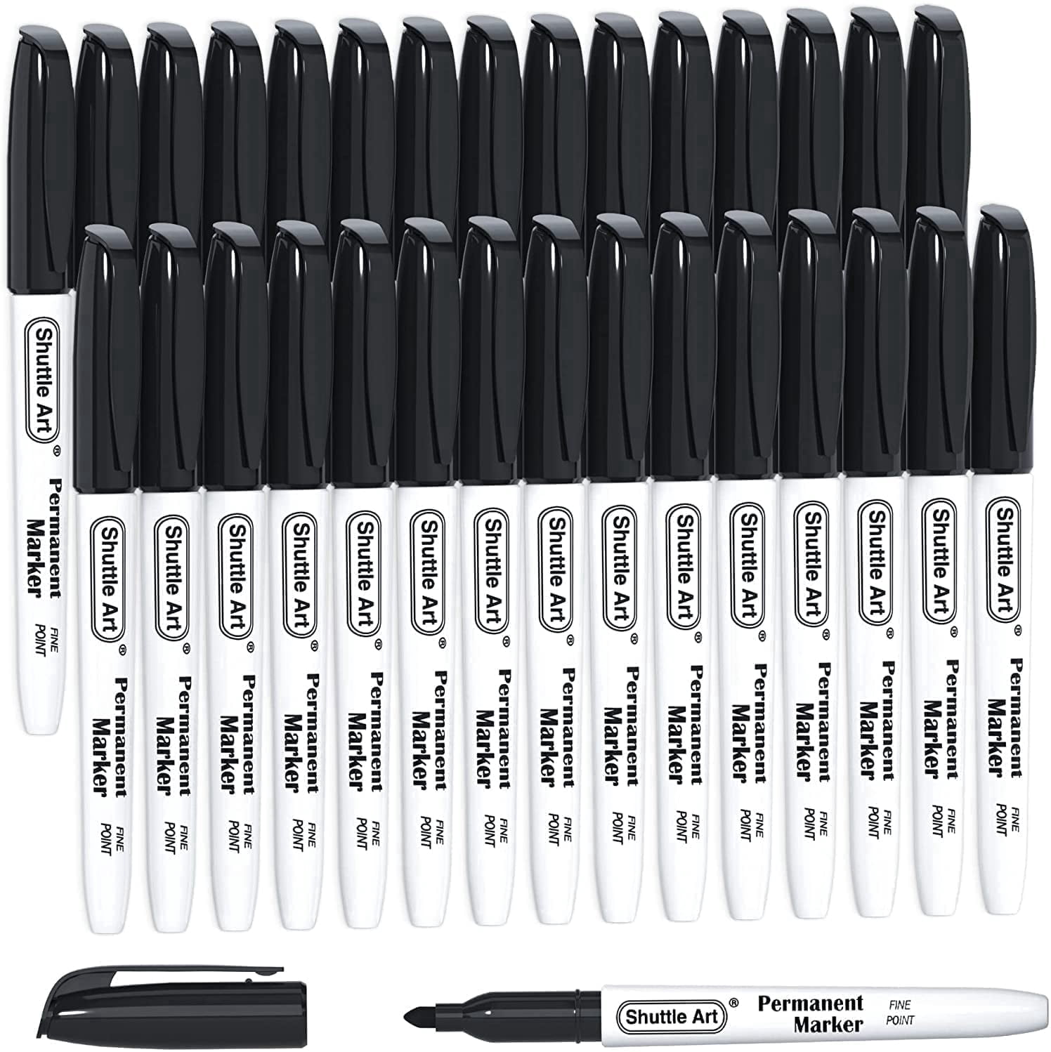 Permanent Markers,Shuttle Art 30 Pack Black Permanent Marker set,Fine Point, Works on Plastic,Wood,Stone,Metal and Glass for Doodling, Marking