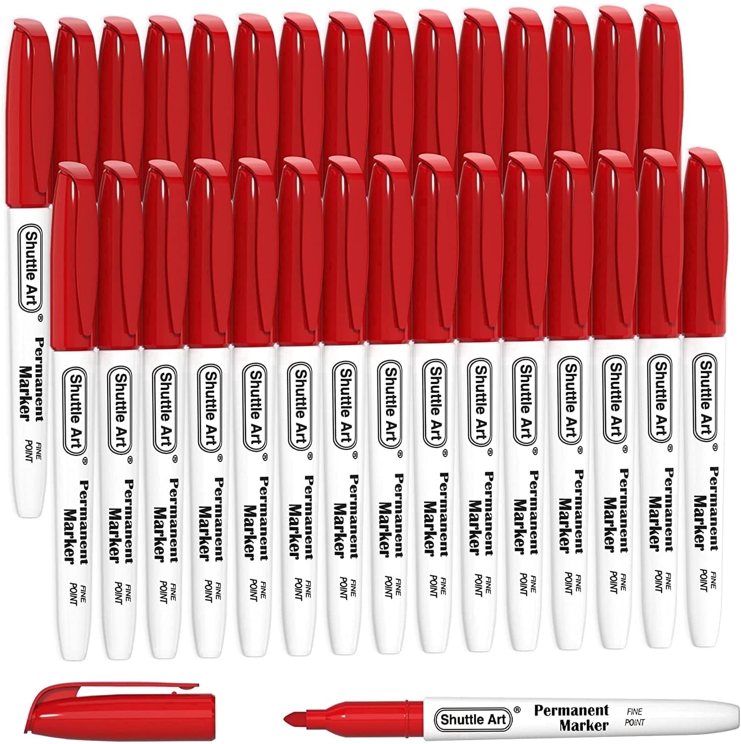 Permanent Markers,Shuttle Art 30 Pack Red Permanent Marker set,Fine Point, Works on Plastic,Wood,Stone,Metal and Glass for Doodling, Marking