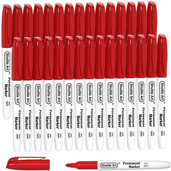 Permanent Markers,Shuttle Art 30 Pack Red Permanent Marker set,Fine Point, Works on Plastic,Wood,Stone,Metal and Glass for Doodling, Marking