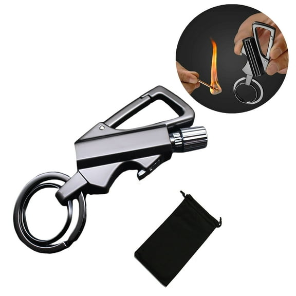 Permanent Match Infinity Lighter, 2025 New Keychain Lighter, Reusable Waterproof Key Chain Light-er Match, with Multitool Bottle Opener, Strike Anywhere, for Outdoor Camping (Black)