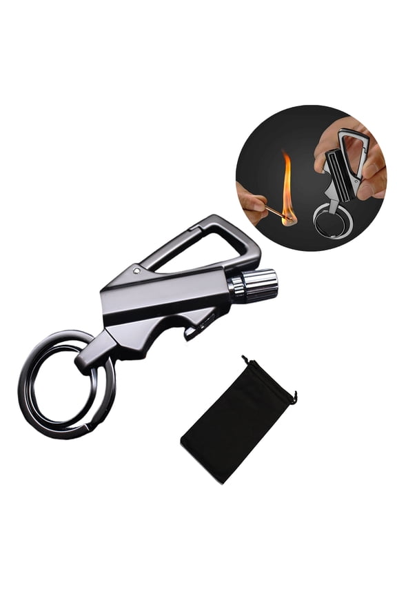 Permanent Match Infinity Lighter, 2025 New Keychain Lighter, Reusable Waterproof Key Chain Light-er Match, with Multitool Bottle Opener, Strike Anywhere, for Outdoor Camping (Black)