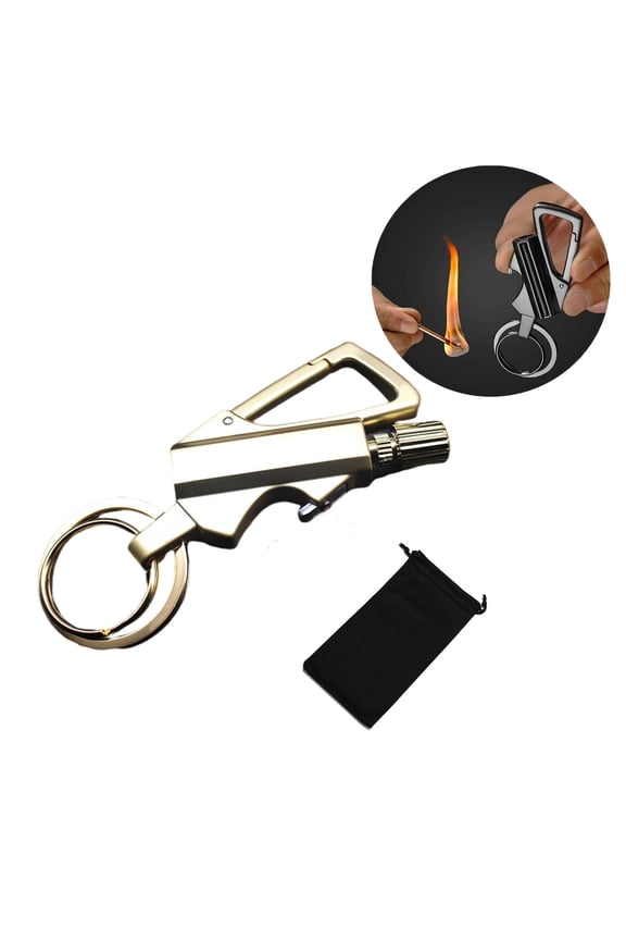 Permanent Match Infinity Lighter, 2026 New Keychain Lighter, Reusable Waterproof Key Chain Light-er Match, with Multitool Bottle Opener, Strike Anywhere, for Outdoor Camping (Gold)