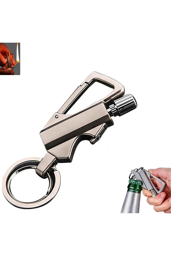 Permanent Match Infinity Lighter,Dual Side Flint Fire Starter,Forever Waterproof Matches Strike Anywhere,Keychain Bottle Opener for Men,Survival Cool Lighters for Camping (Silvery)