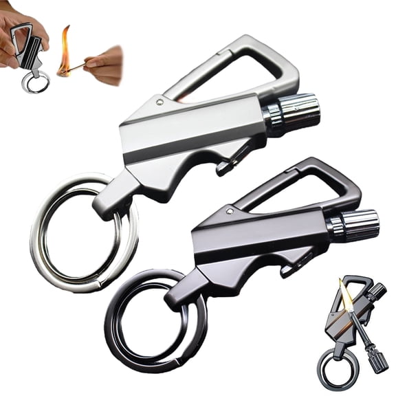 Permanent Match Infinity Lighter, Keychain Lighter Match Strike with Multitool Keychain Bottle Opener, Waterproof Windproof Reusable Matchstick Fire Starter for Camping, Outdoor Use(Black Silver)