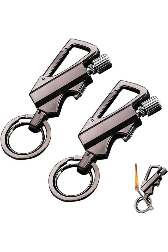 Permanent Match Infinity Lighter, Keychain Lighter with Multitool Keychain Bottle Opener, Reusable Matchstick, Forever Match for Outdoor Survival (Black*2)